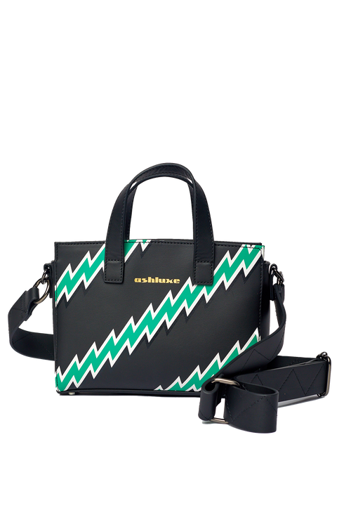 ASHLUXE ZigZag Leather Mini Bag - Black/Green