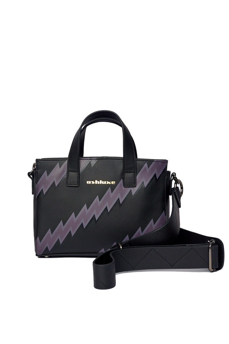 ASHLUXE ZigZag Leather Mini Bag - Black/Purple
