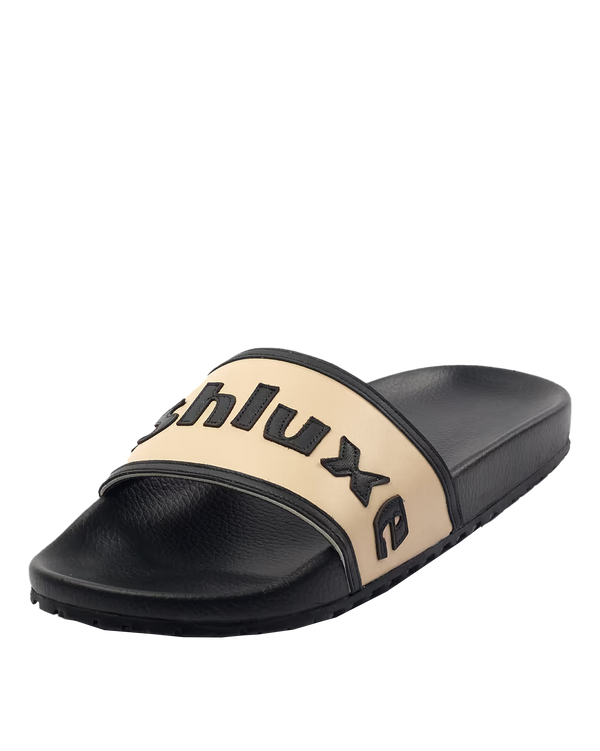 Ashluxe Stitched Leather Slides Apricot