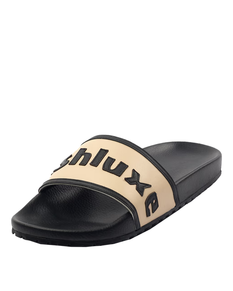 Ashluxe Stitched Leather Slides Apricot