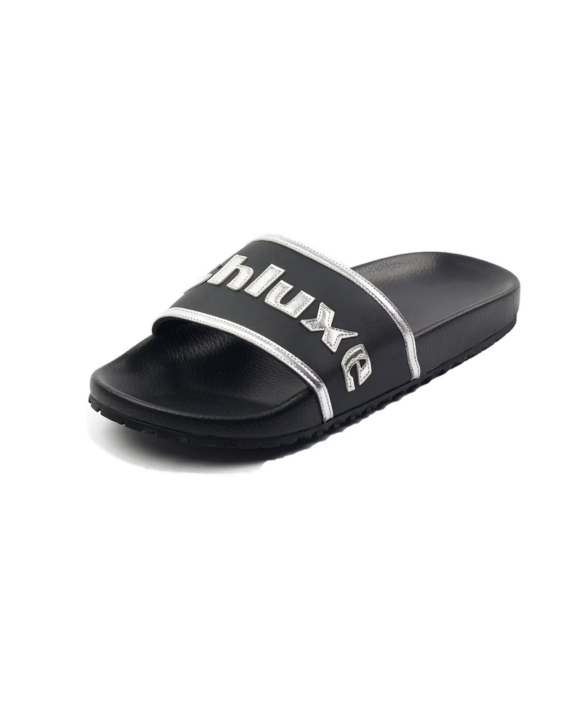 Ashluxe Stitched Leather Slides Black