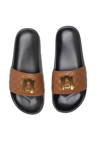 Ashluxe Paradise Quilted Leather Slides - Brown