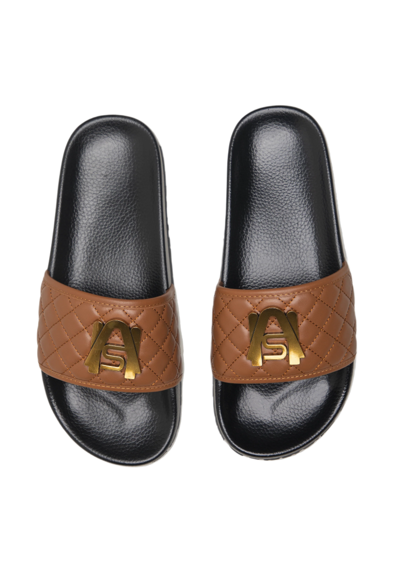 Ashluxe Paradise Quilted Leather Slides - Brown