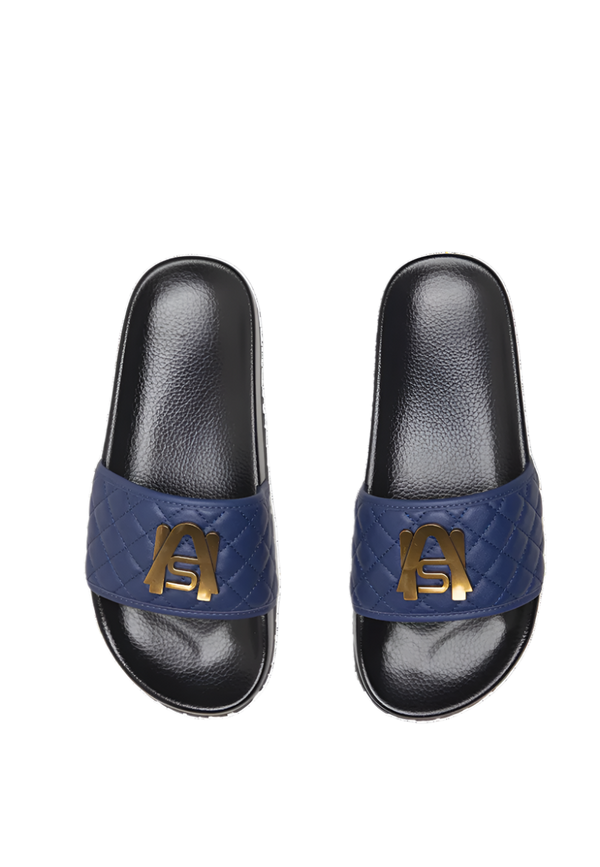 Ashluxe Paradise Quilted Leather Slides Blue