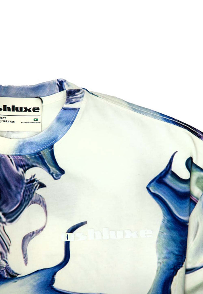 Ashluxe Distorted Lily T-Shirt  - Blue/White