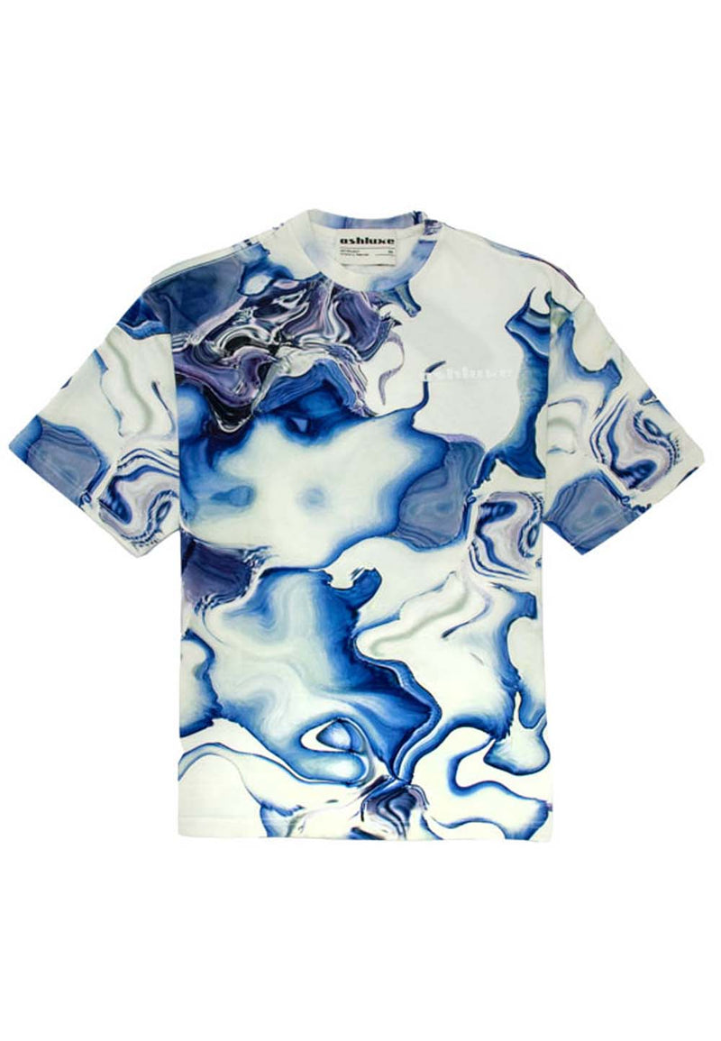 Ashluxe Distorted Lily T-Shirt  - Blue/White