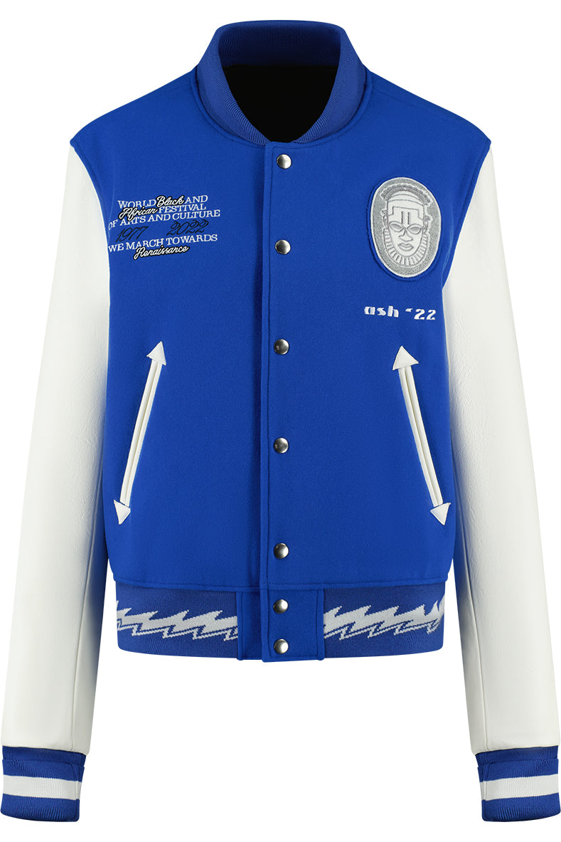 Ashluxe Men's  Varsity Jacket Blue White