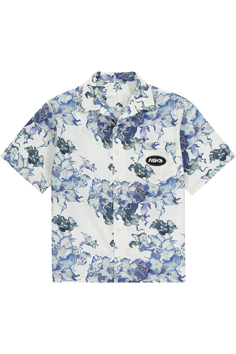Printed S/S Bowling Flower Shirt - Blue – ASHLUXE