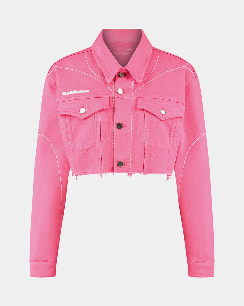 Ashluxe Female Denim Crop Jacket - Pink