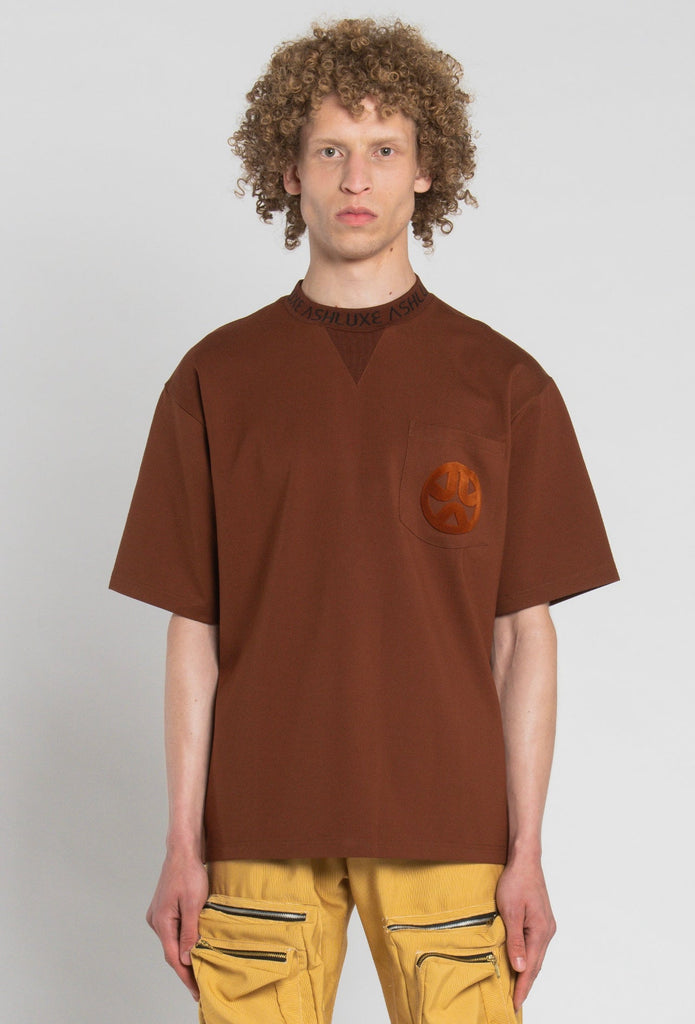 ASHLUXE Paradise Brown Neck Logo T-Shirt